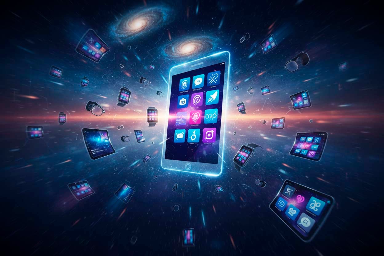 공간 속에 떠 있는 다양한 영상 채팅 앱들